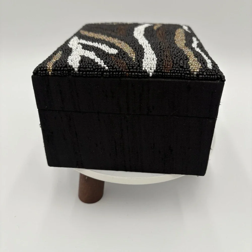 Vintage Handmade In India Black Beaded Jewelry Box 7